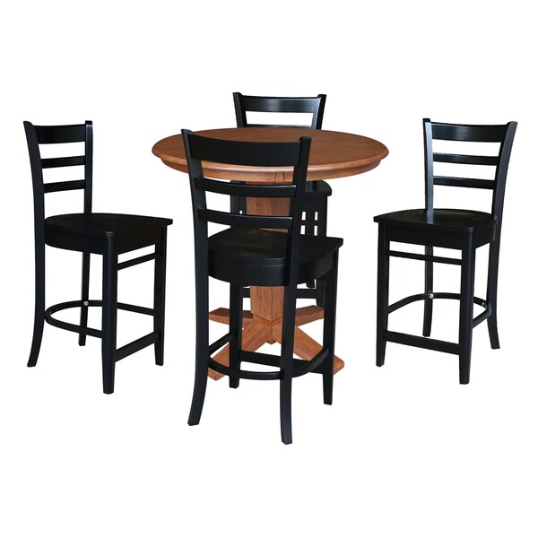 International Concepts 36 in. Solid Wood Round Top Pedestal Dining Table w/4 Counter Height Stools in Distressed Oak/Black K42-36RT-23-S4661724 - main